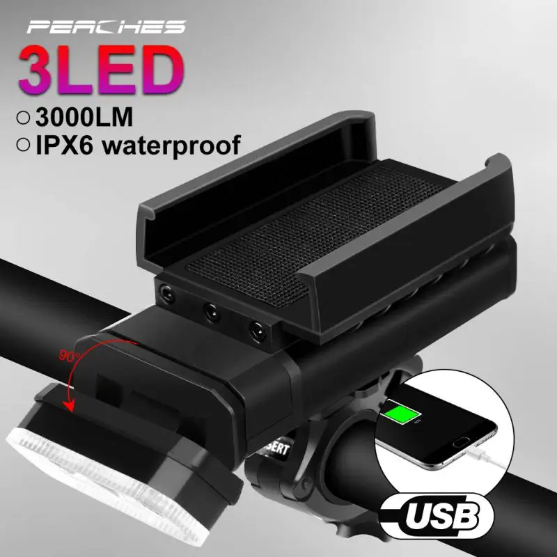 

Bicycle Light Front Rechargeable Foldable Bicycle Lantern Headlight MTB Road Mobile Phone Bracket Flashlight Bicycle Accessories