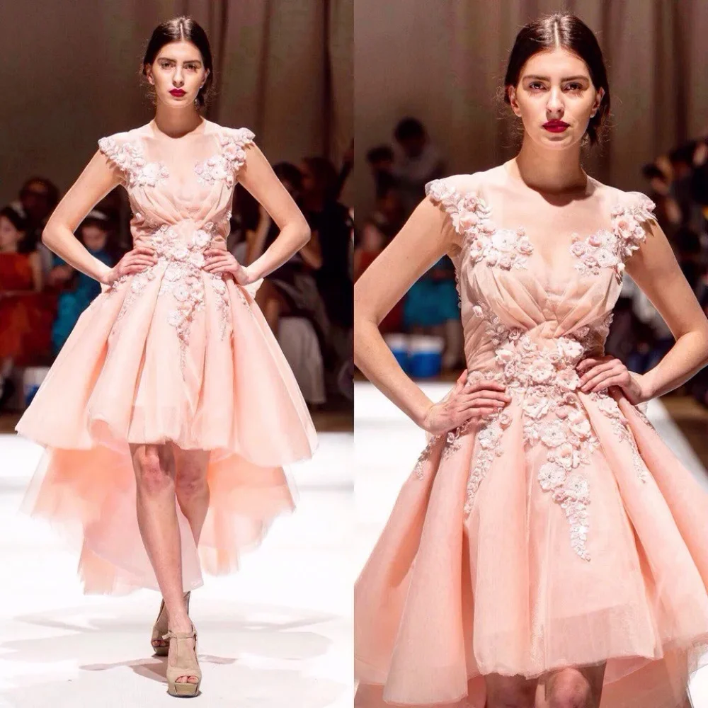 

Счастливое Платье на заказ, красивое свадебное платье, розовое платье с цветочной аппликацией, а-силуэт, высокая/низкая Подола, свадебное вечернее платье, новое платье для выпускного вечера