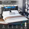 Vabches Queen Bed Frame with Storage Headboard and 4 Drawers,Upholstered Platform with Charging Station and Led Lights,Adjustabl 4