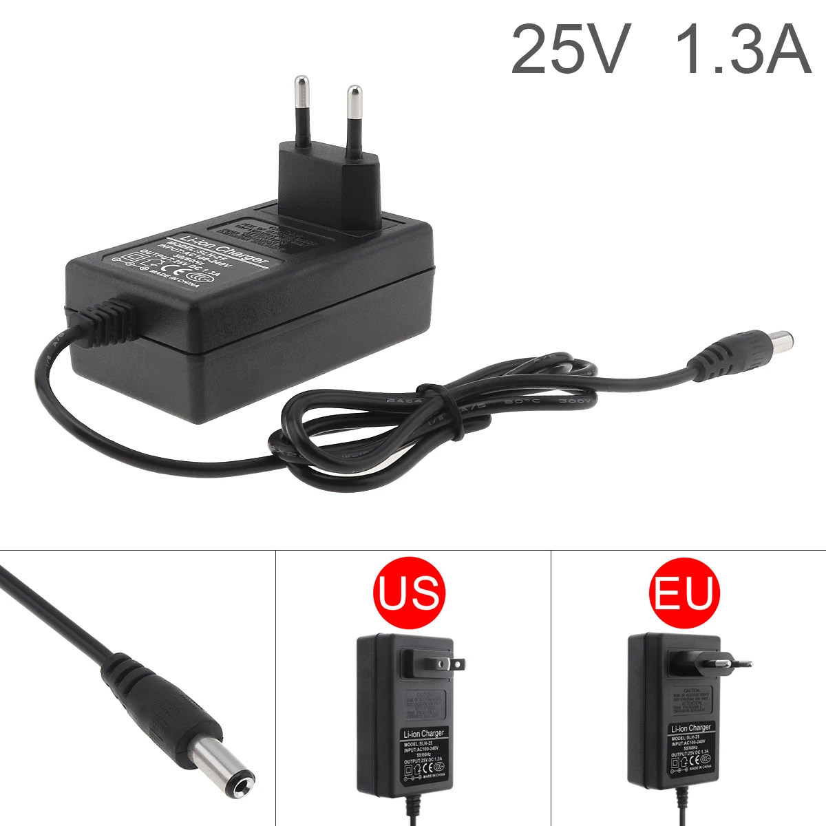 25V 1.3A  Universal Power Adapter Supply Charger Adaptor Eu Us for Lithium Electric Drill / Screwdriver / Wrench worx 20v max universal battery adaptor wa3551 wa3553 to kress wa3016 wa3027 worx wa3593 wa3596 charger share adapter