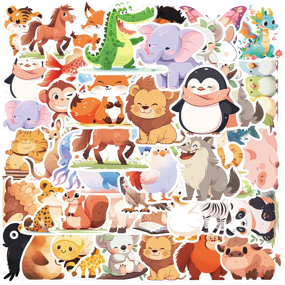 10/50Pcs Kawaii Cute Animal Cartoon Varied Stickers Pack for Kids Travel Luggage Notebook Wall Helmet Decoration Graffiti Decals 10 30 50pcs kawaii