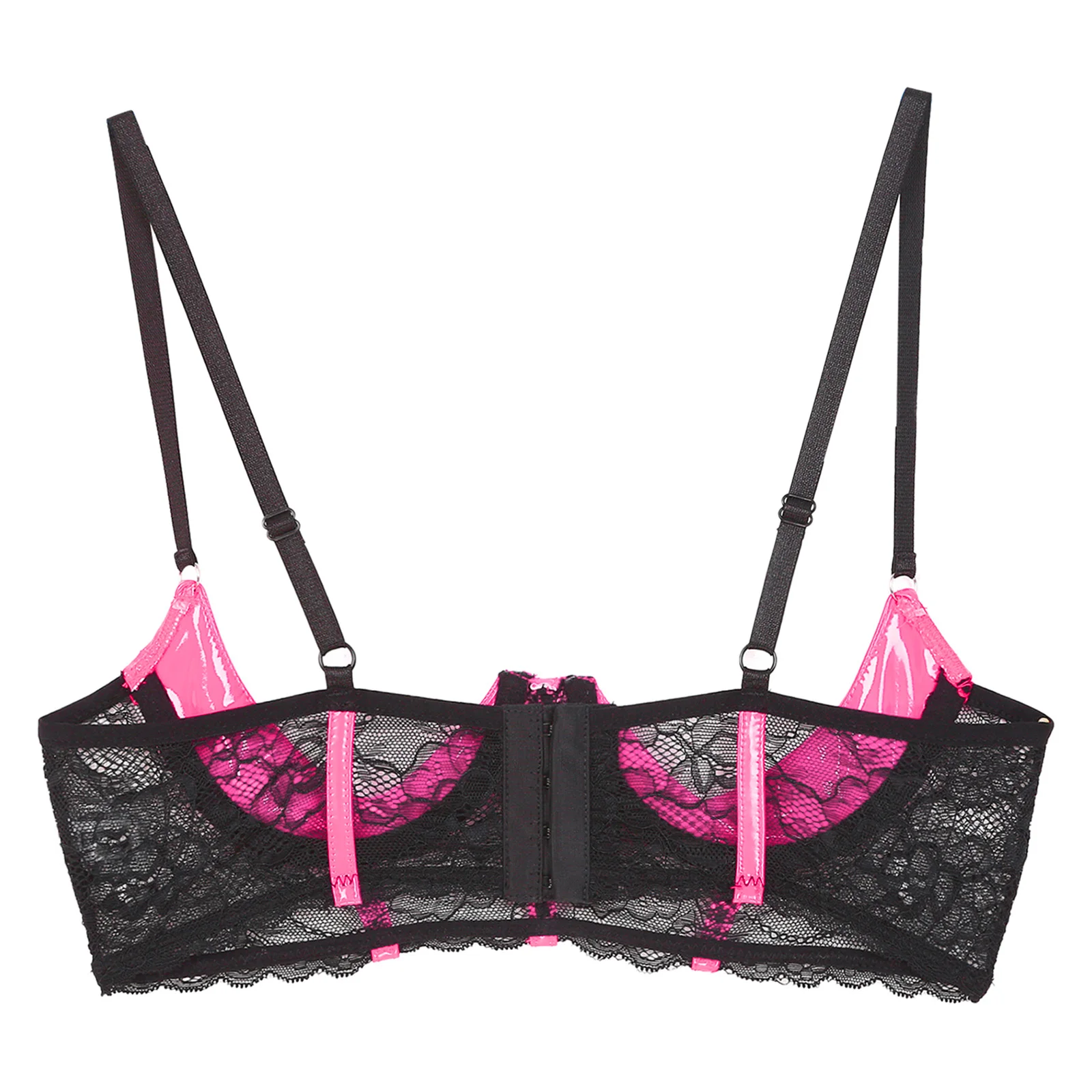 Womens Patent Leather 1/3 Cup Underwired Bra Adjustable Shoulder Straps Floral Lace Brassiere Lingerie Open Breast Bra Underwear women bra