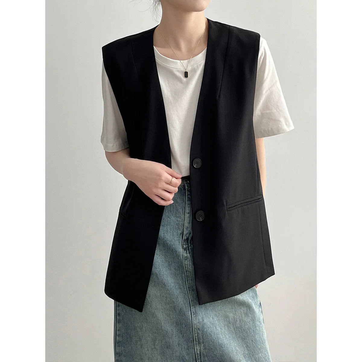

M-L Womens Suit Vests Coats Summer Female Waistcoats V-neck Single Breasted Loose Casual Ladies Outerwear Clothes H76