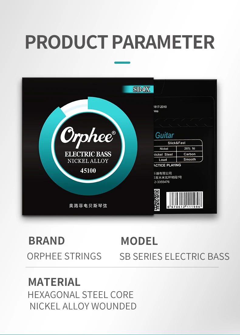 Orphee E-Bass-Saite, Kohlenstoffstahl, sechseckige Legierung, Anfänger-Übung, professionelle Saiten, E-Bass-Zubehör, Teile – Detail 13