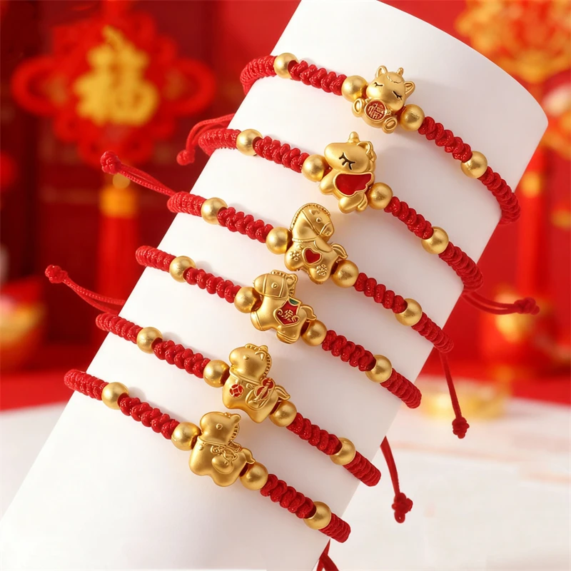 2026 New Year Zodiac Horse Lucky Braided Rope Bracelet Red Thread String Adjustable Bracelets for Womern Men Amulet Jewelry Gift