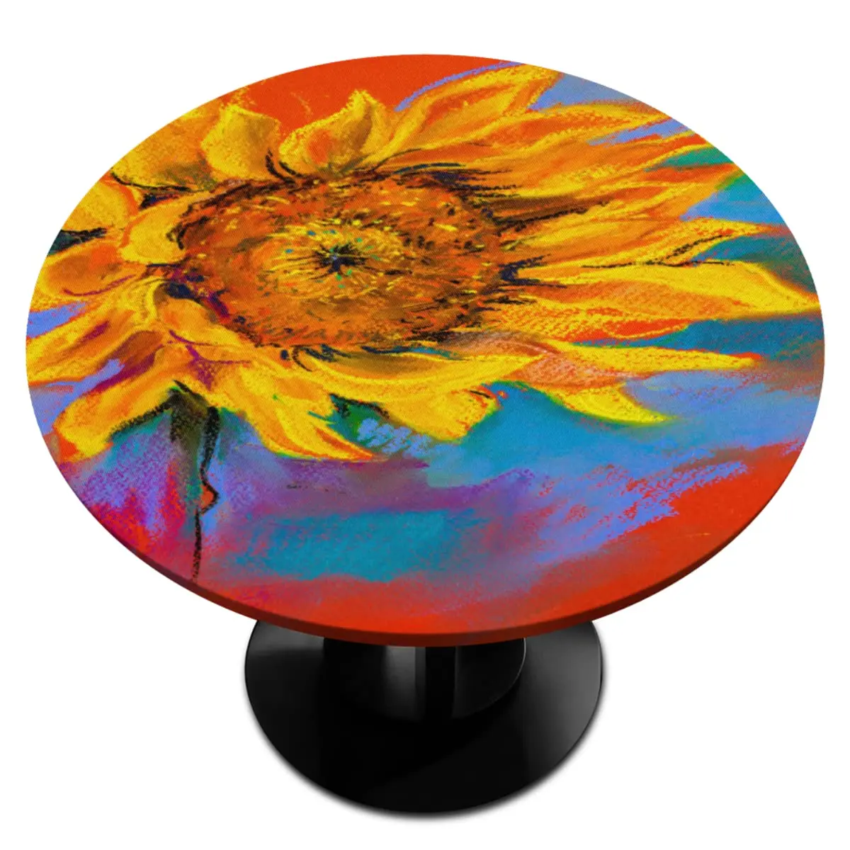 

Sunflower Painting Round Fitted Tablecloth with Elastic Edged Waterproof Table Cover Table Protector for Dining Kitchen Picnic