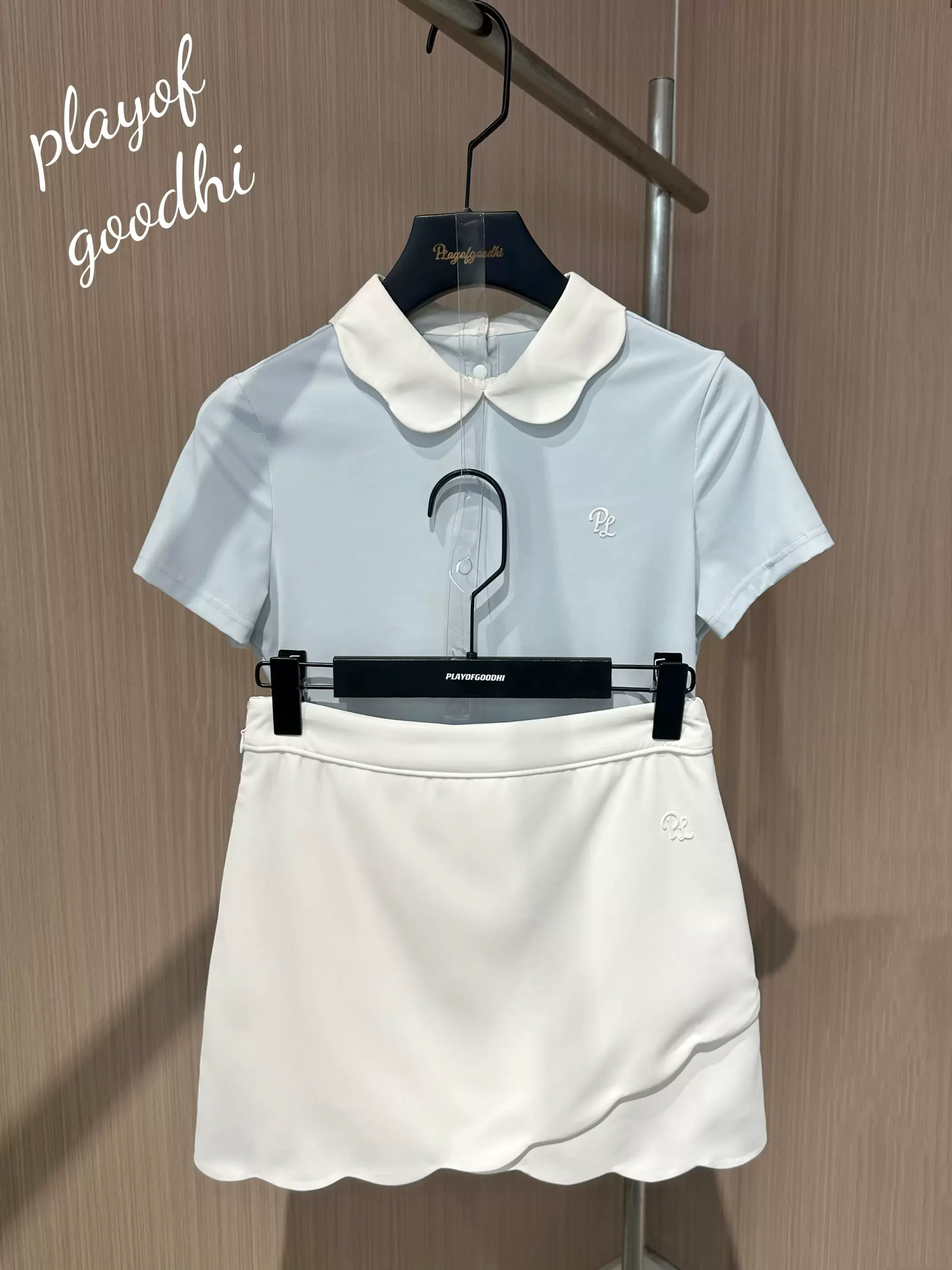 New sporty clothes suit woman petal collar short sleeve shirt summer slim-fit t-shirt ladies golf skirt with inner shorts