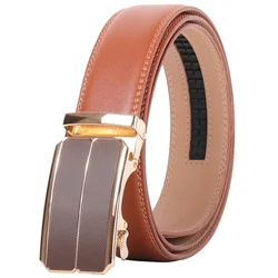 Plyesxale Luxury Green Genuine Leather Men's Belt with Automatic Buckle - 130cm (Brown)