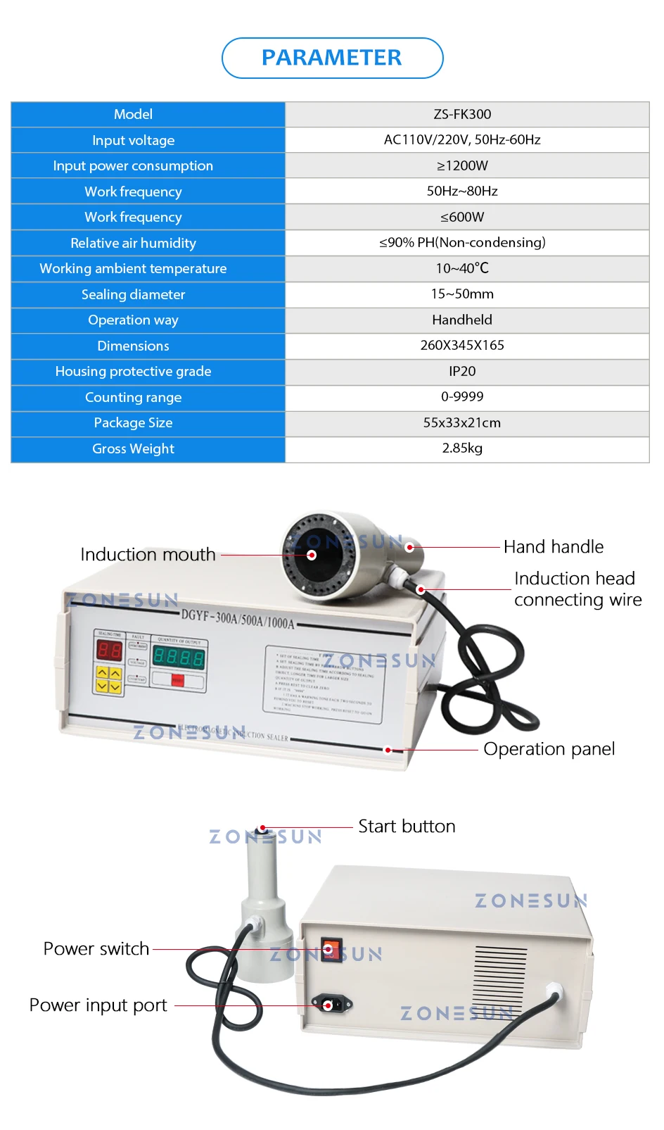 ZONESUN ZS-FK300 Машина для запечатывания пленки из алюминиевой фольги малого диаметра для медицины Бутылка с острым концом Пластиковая бутылка-капельница