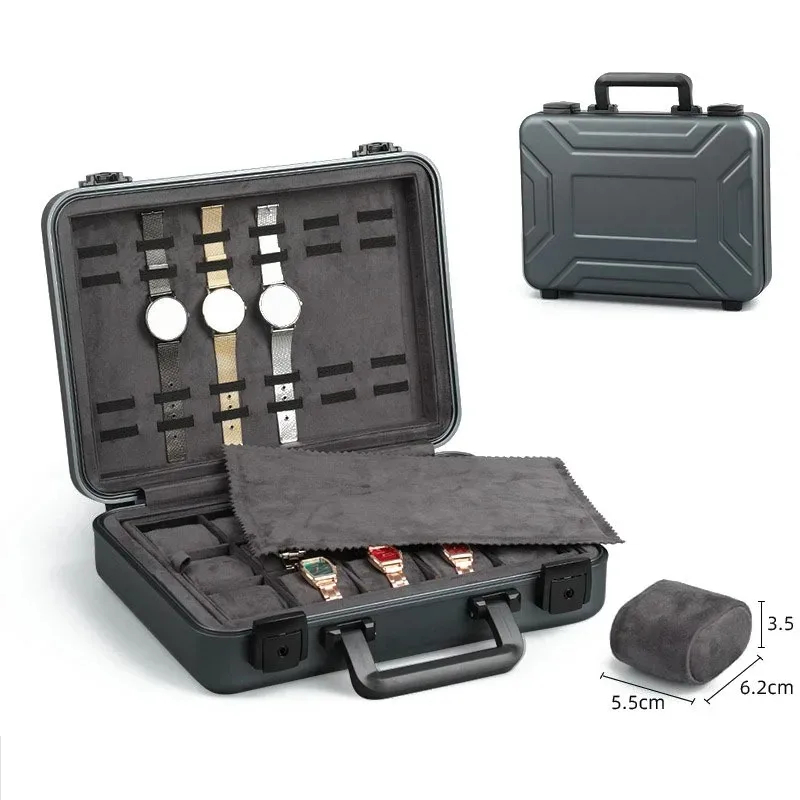 Aluminum Luxury Watch Box Large Metal Watch Box Organizer Storage Bag with Lock 18 Grid Suitcase Travel Case Display Gift