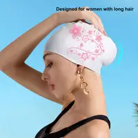 Swimming Beanie Hat Floral Print Women's Swimming Hat with Elastic Silicon for Ear Waterproof Sports for Girls Adults 2