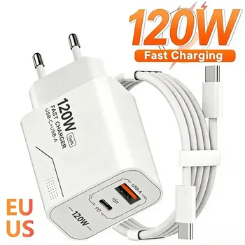 Caricatore GaN da 120W a 2 Porte USB-C, Adattatore da Muro per Ricarica Rapida, Compatibile con iPhone Samsung Xiaomi