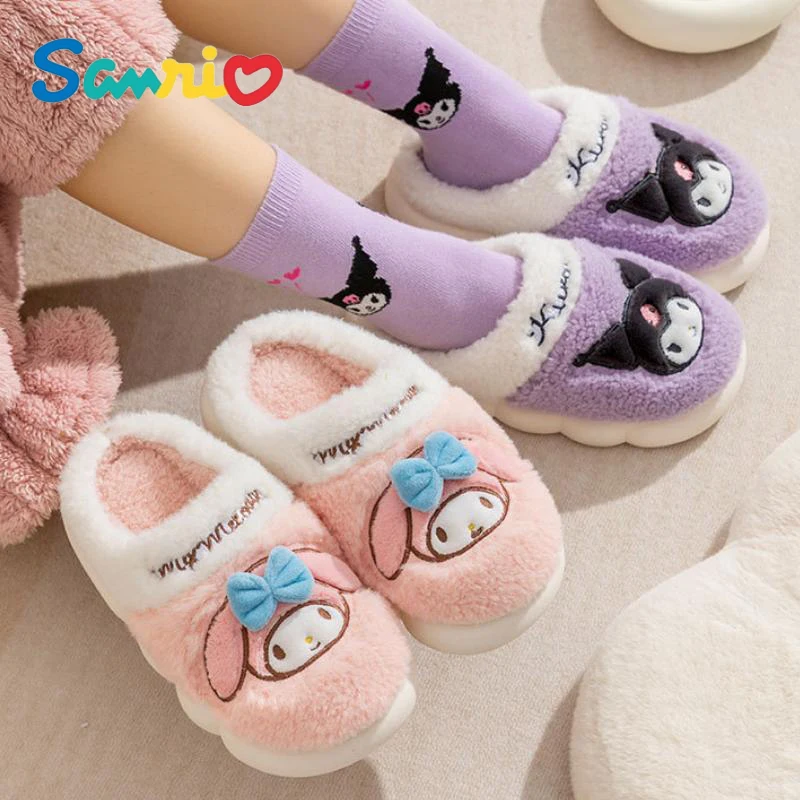 

Anime Sanrios My Melody Cinnamoroll Kuromi Hellokittys Kid Cotton Slippers Girl Boy Parent-Child Non-Slip Warm Indoor Home Shoes