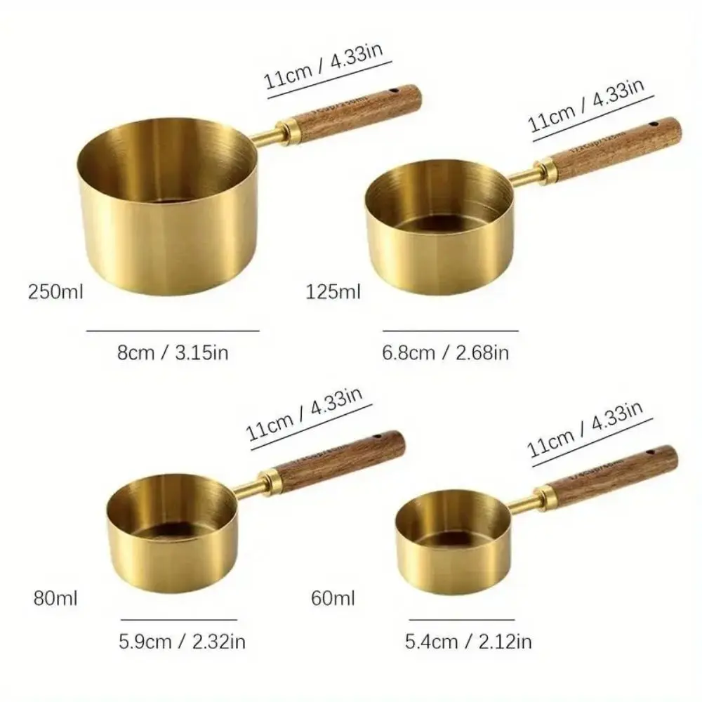 Kitchen Measuring Spoons and Cups Set Wooden Handle Stainless Steel Baking Tools Coffee Measuring Spoon Bartending Scale Accessories