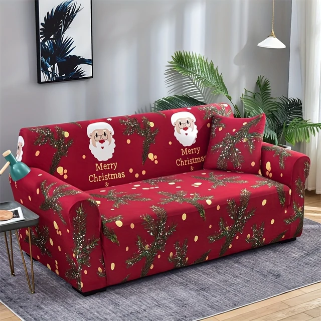 1pc Santa Claus Sofa Slipcover, Non-slip Christmas Sofa Cover