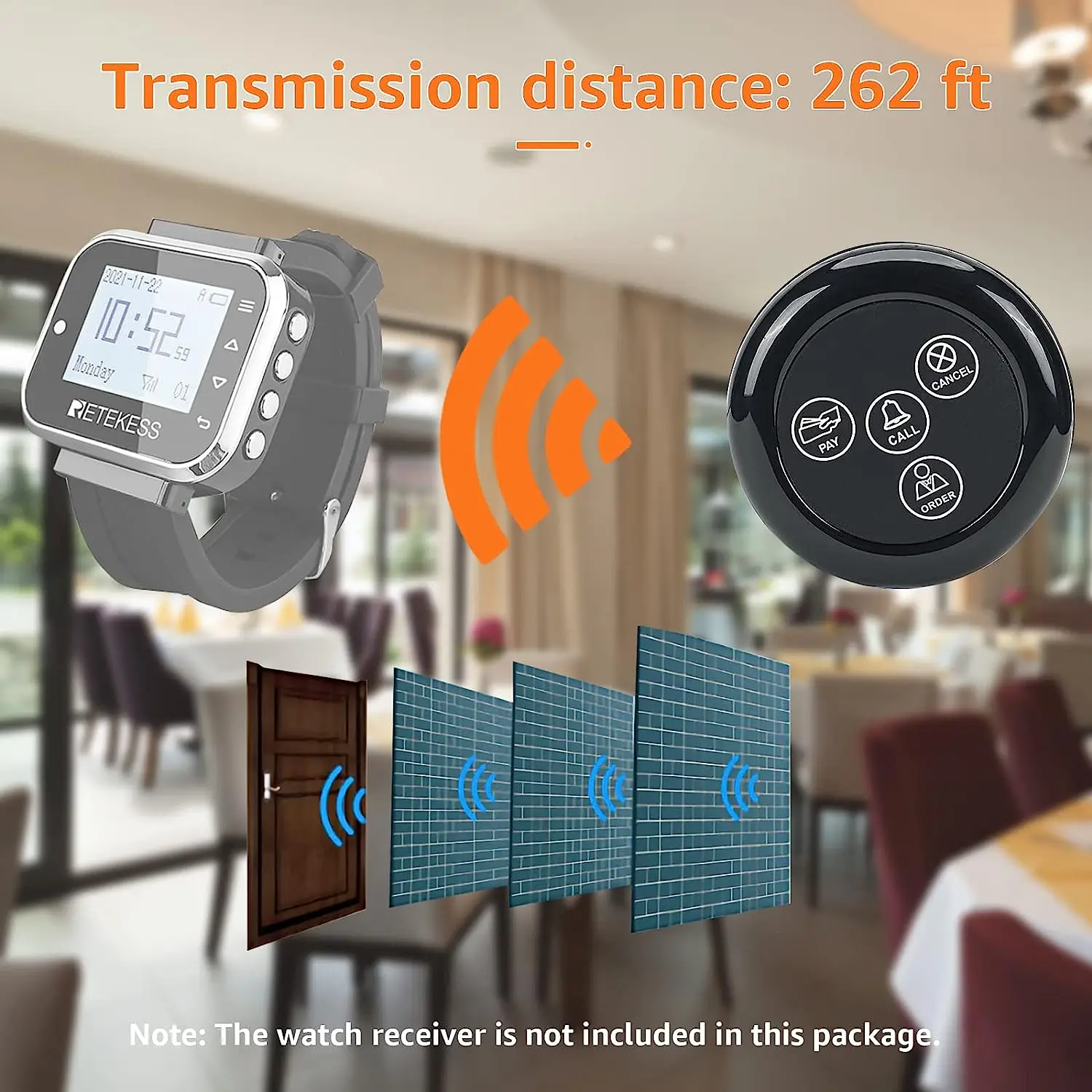 Retekess-transmissor de Botão de Chamada sem Fio Hookah Restaurante Pager Sistema de Chamada de Garçom Ip55 Impermeável Café Bar Td032 10 Pcs - Imagem 2