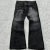 Y2K Dark Gothic Jeans Micro Flared Cross Leather Pocket Denim Pants Retro Harajuku Heavyweight Unisex Loose Streetwear Trousers 1