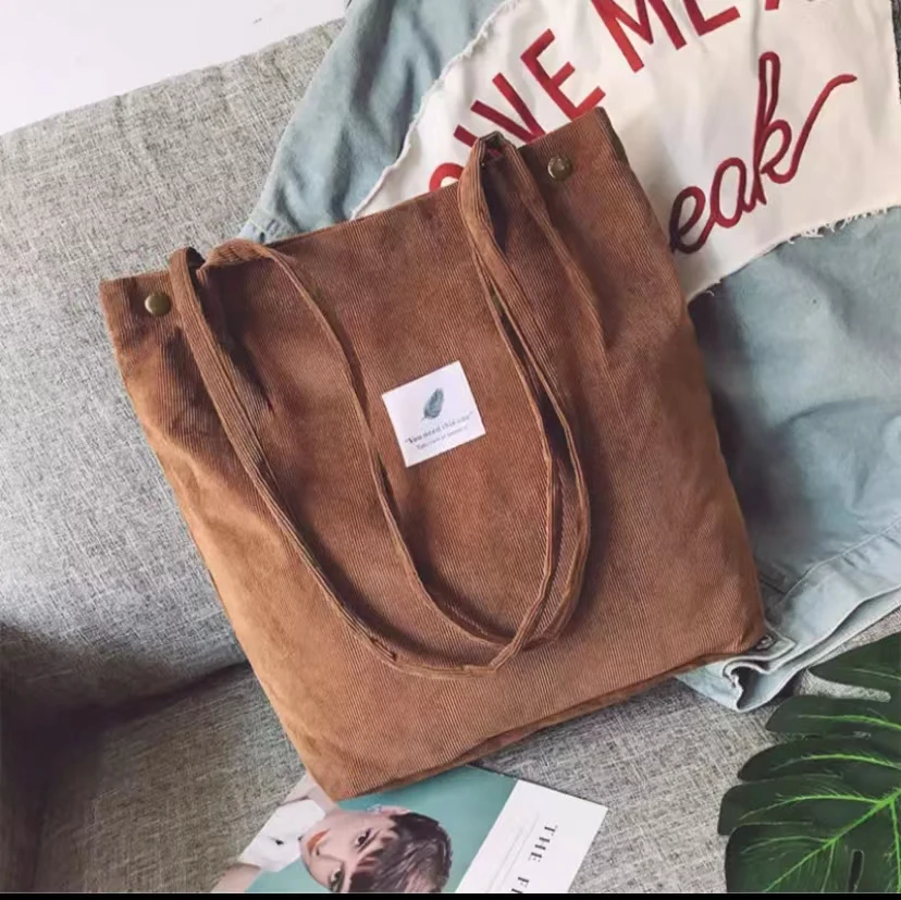 2022 Women Corduroy Shoulder Bags Reusable Cotton Cloth Handbags School Shopping Large Grocery Eco Organizer Shopper Tote Bag