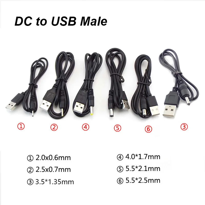

Переходник USB/DC 3,5*1,35 мм, 2,0*0,6 мм, 2,5*0,7 мм, 4,0*1,7 мм, 5,5*2,1 мм, штекер постоянного тока 5 В, удлинитель питания