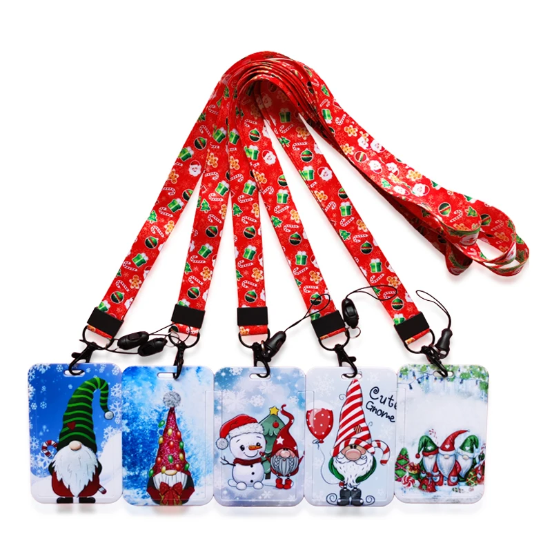 Vrolijk Kerstfeest Cartoon Kabouters Lanyard Id Kaarthouder Chrimbo Badge Houder Xmas Creditcard Case Yule Sleutelhanger Noel Gift