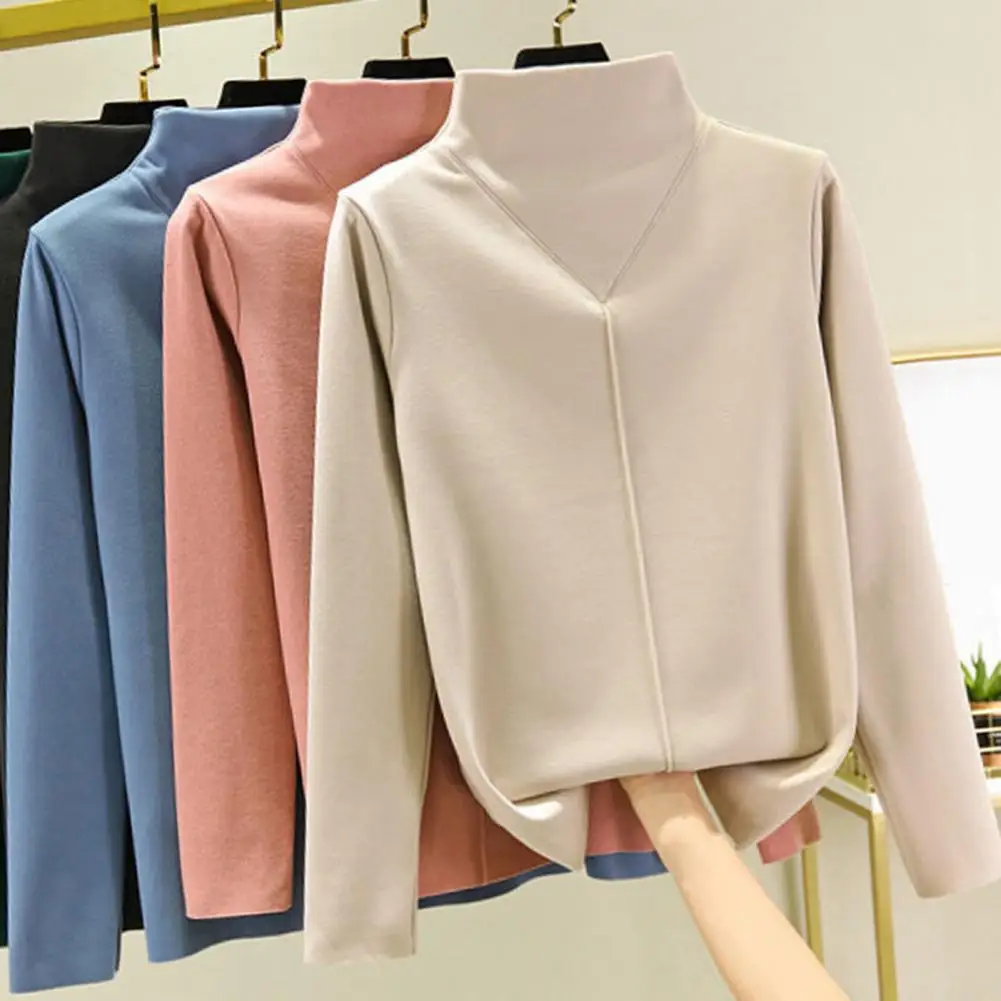 

Women Thick T-shirt Solid Color Long Sleeve Bottoming Blouse Autumn Winter Women Slim Pullover Tops blusas mujer de moda 2022