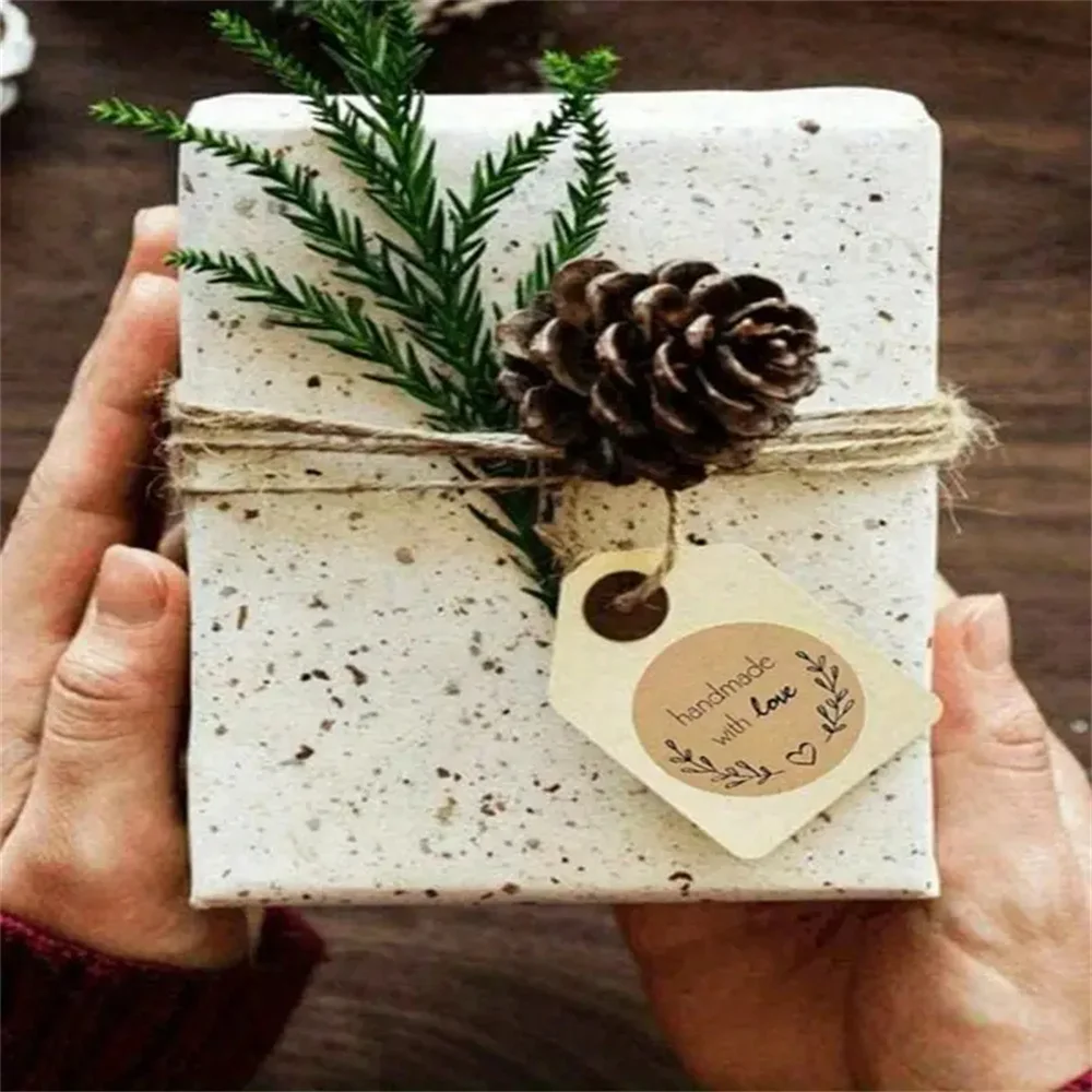 500pcs/Roll Kraft Paper Stickers Packaging DIY Crafts Organizing Jars Round Adhesive Labels for Beading Jewelry Making Gift Wrap