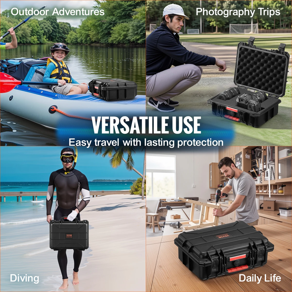 SucceBuy  IP67 Weatherproof Hard Case Heavy Duty Protective Case w/ Pre-cut Foam and Handles for Travel Hunting Military Cameras — view 6