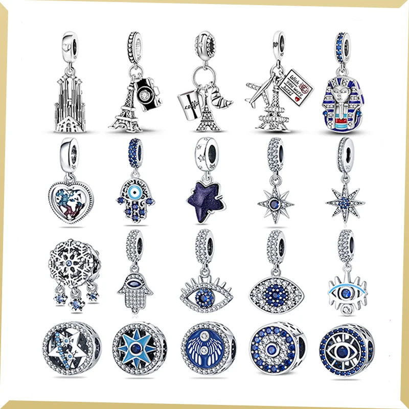 925 Silver Retro Eiffel Tower Pyramid Fit Pandora Beaded Chrams Pendant DIY Bracelet Exquisite Women's Party Gift Jewelry