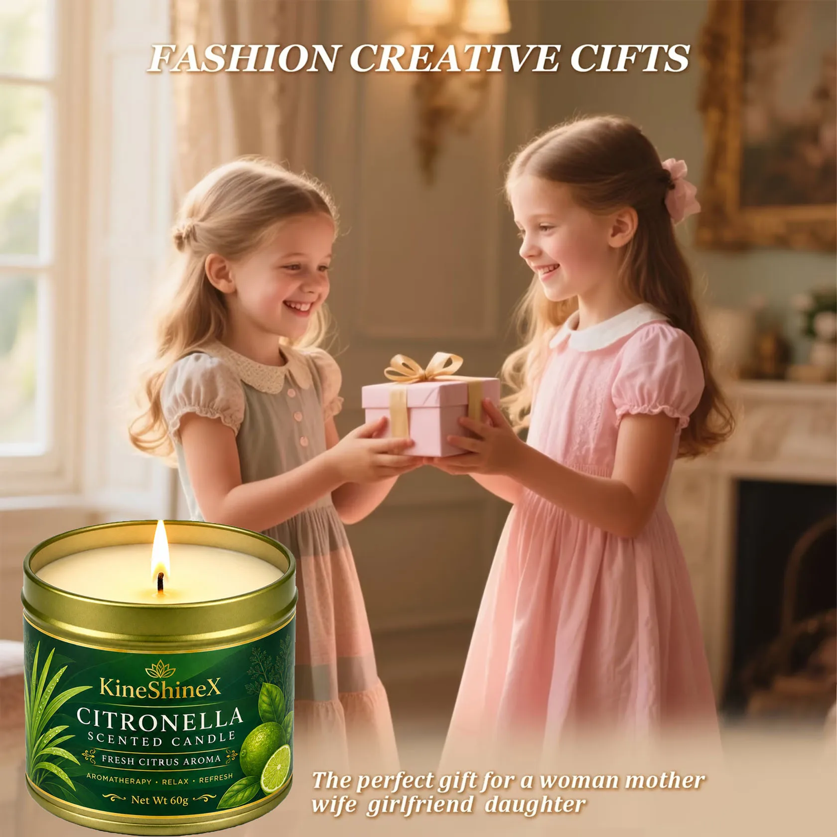 Citronella Citrus Aromatherapy Candle - Fresh Aroma, Relaxing, Long-Lasting Burn, Indoor/Outdoor Use