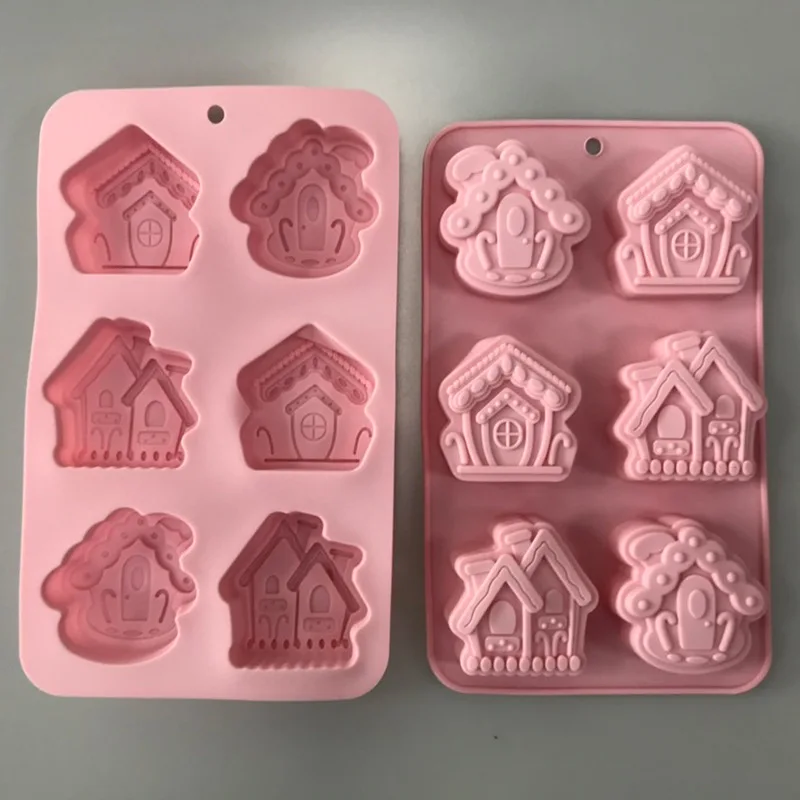 

Silicone Molds for Baking 6-Cavity Large House design Mold/English Muffins Pan Non-Stick for Chocolate Candy Jello Cake Molds
