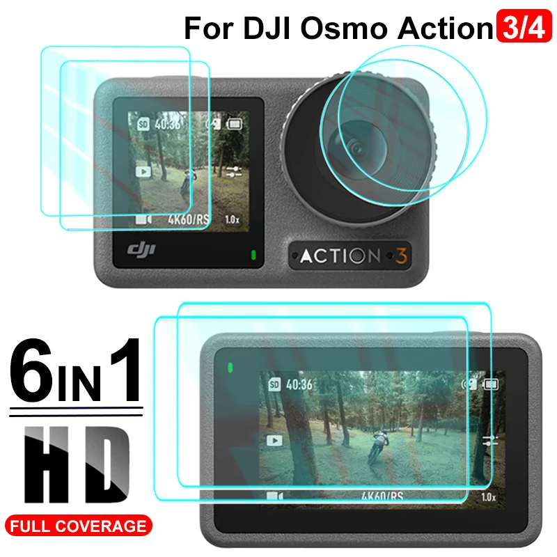Description Picture 2 of item6in1 Tempered Glass Films For DJI Osmo Action 3 4 Front Rear Screen Protector Lens Protective Film For DJI OSMO Action4 Action3
