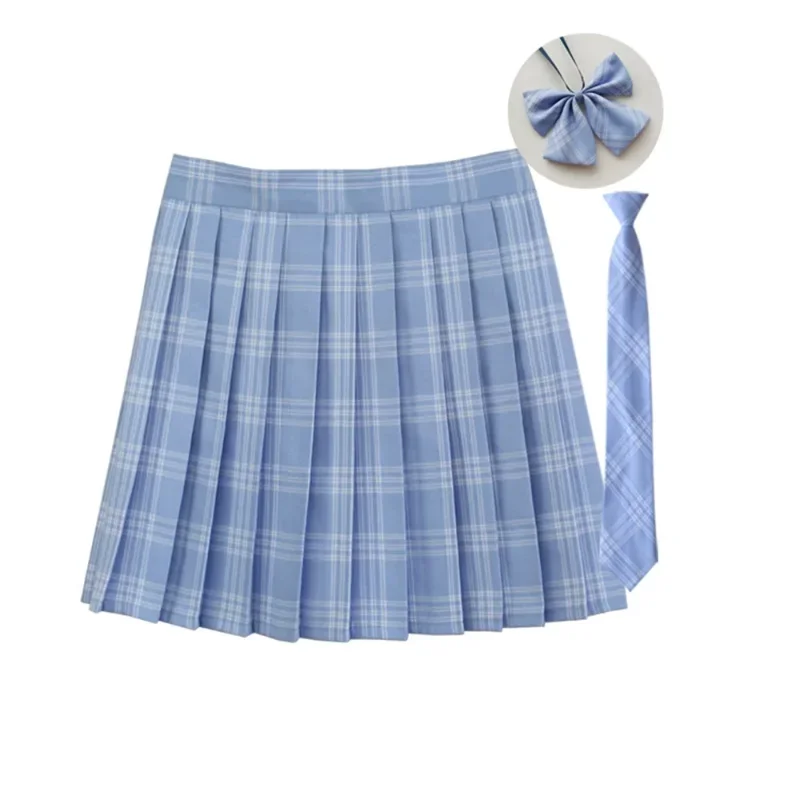 Women Summer Plaid Pleated Skirt With Necktie Bowtie Korean Jk Skirt Uniform Japanese School Preppy A Line Mini Skirts 3
