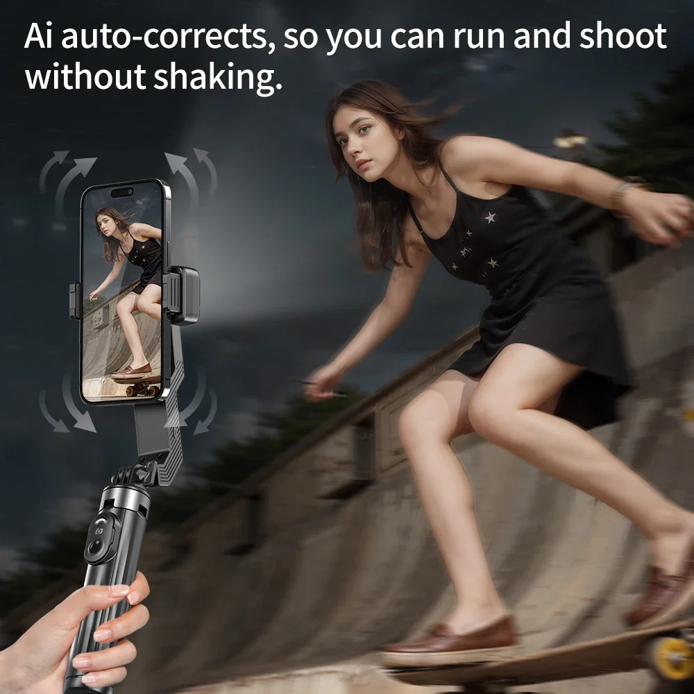 3-in-1 Selfie Stick Tripod Handheld Gimbals with AI Tracking & Fill Light Mobile Phone Holder 1 Axis Stabilizer for Smartphones