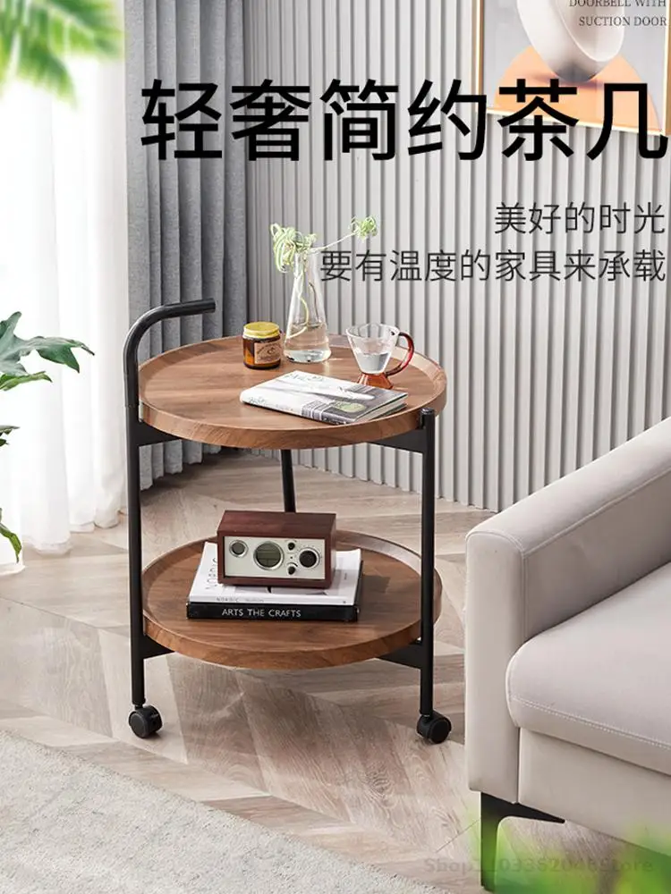Movable Small Coffee Table Trolley Living Room Sofa Side Table Mini Small Storage Rack with Wheeled Nordic Style Dining