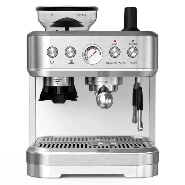 Machine à expresso avec broyeur, Machine à café en acier inoxydable de 15 bars avec mousseur à lait, cafetière pour Latte Cappuccino domestique 1