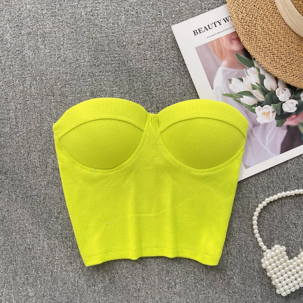 Strapless Western Style Skinny Tanks Camis for Women Summer Casual Solid  Colours Female Corset Crop Tube Tops with Built In Bras - AliExpress