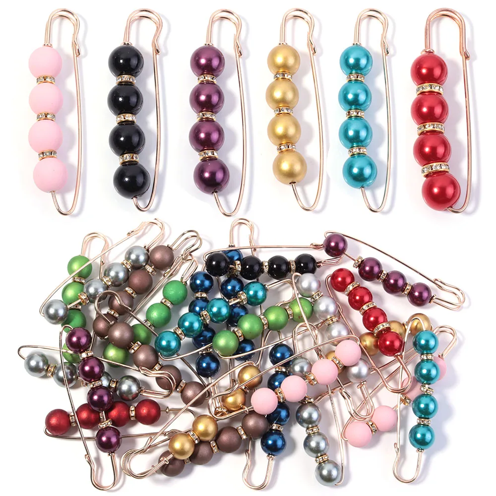 5pcs/pack Colored Imitation Pearl Safety Pins Garment Rhinestone Brooches for Clothing Decor Fashion Pants Waist Pins Supplies