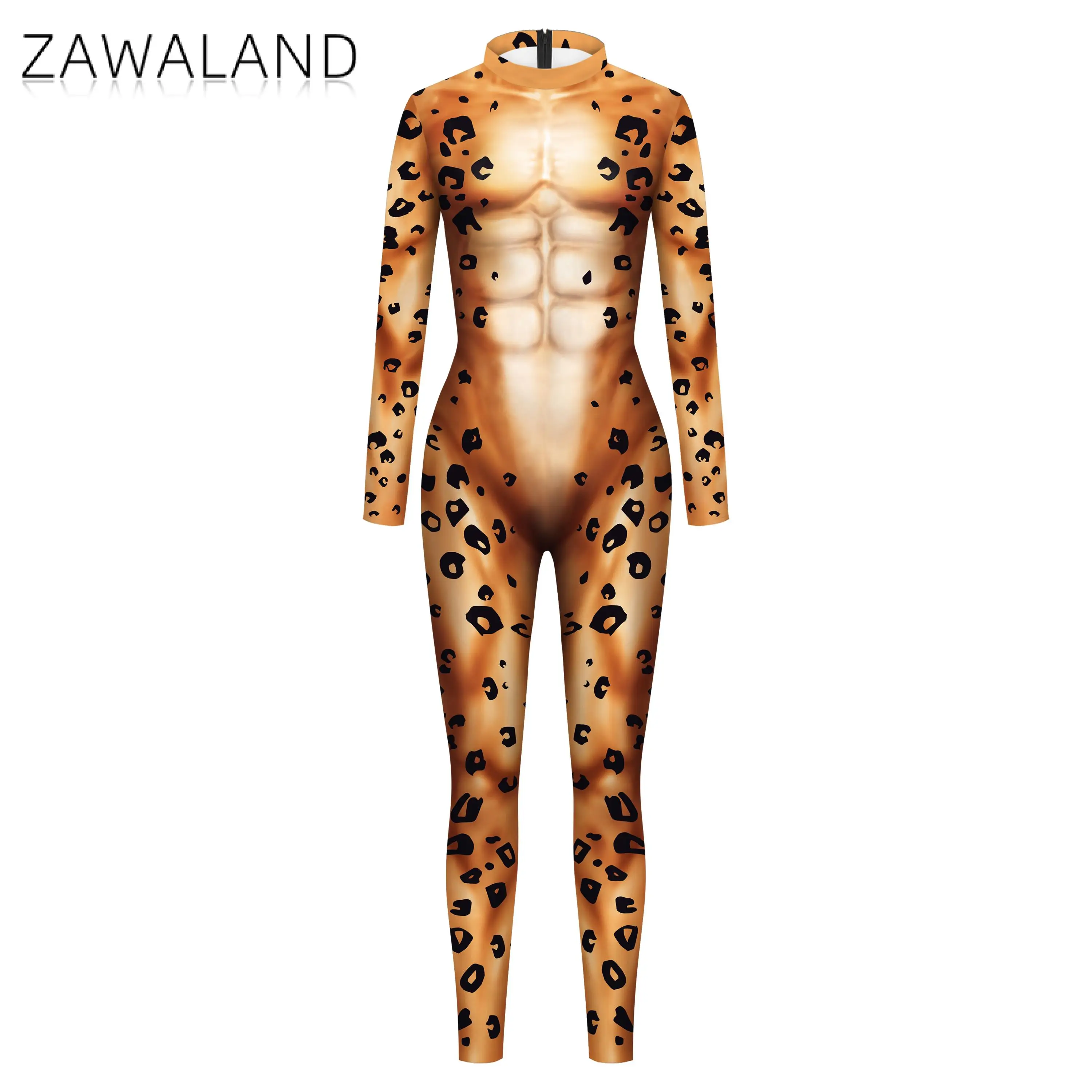 Zawaland Husky Wolf Leopard Jumpsuit Animal Cosplay Costume Men Zentai Suit Funny Disguise Wear Halloween Holiday Party Clothes cosplay costume