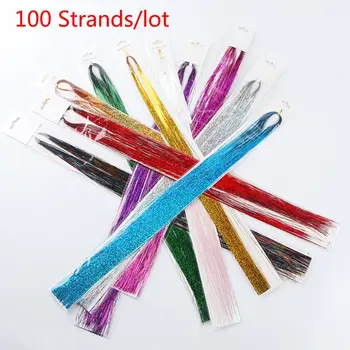 100 fili Ragazze Streak Clubbing Estensione dei capelli scintillanti Capelli di seta bling Tinsel Glitter Colore arcobaleno