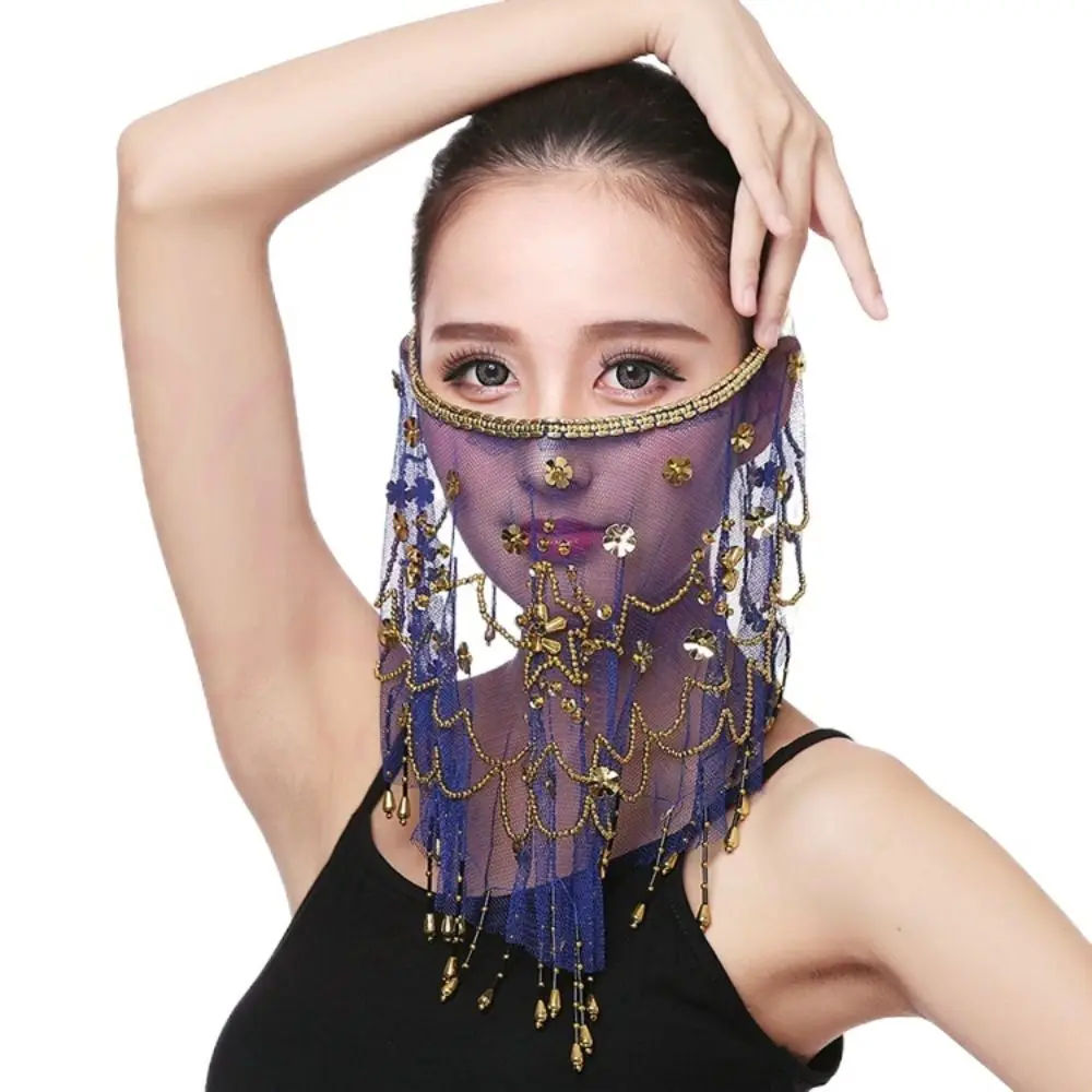 Seeblaue Farbe Maskerade-Party Tanzparty Indischer Bauchtanz-Schleier Kostüme Netz-Gesichtsschleier Bauchtanz-Schleier Gesichtsschleier – Detail 3