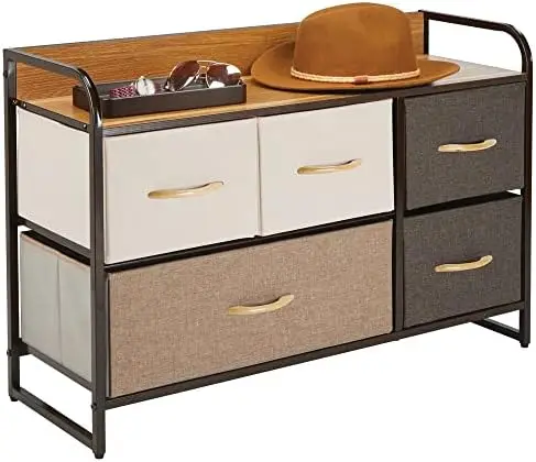 

Dresser Chest with 5 Removable Fabric Drawers - Furniture Storage Unit with Steel Frame and Wood Top for Bedroom, Office, Home O