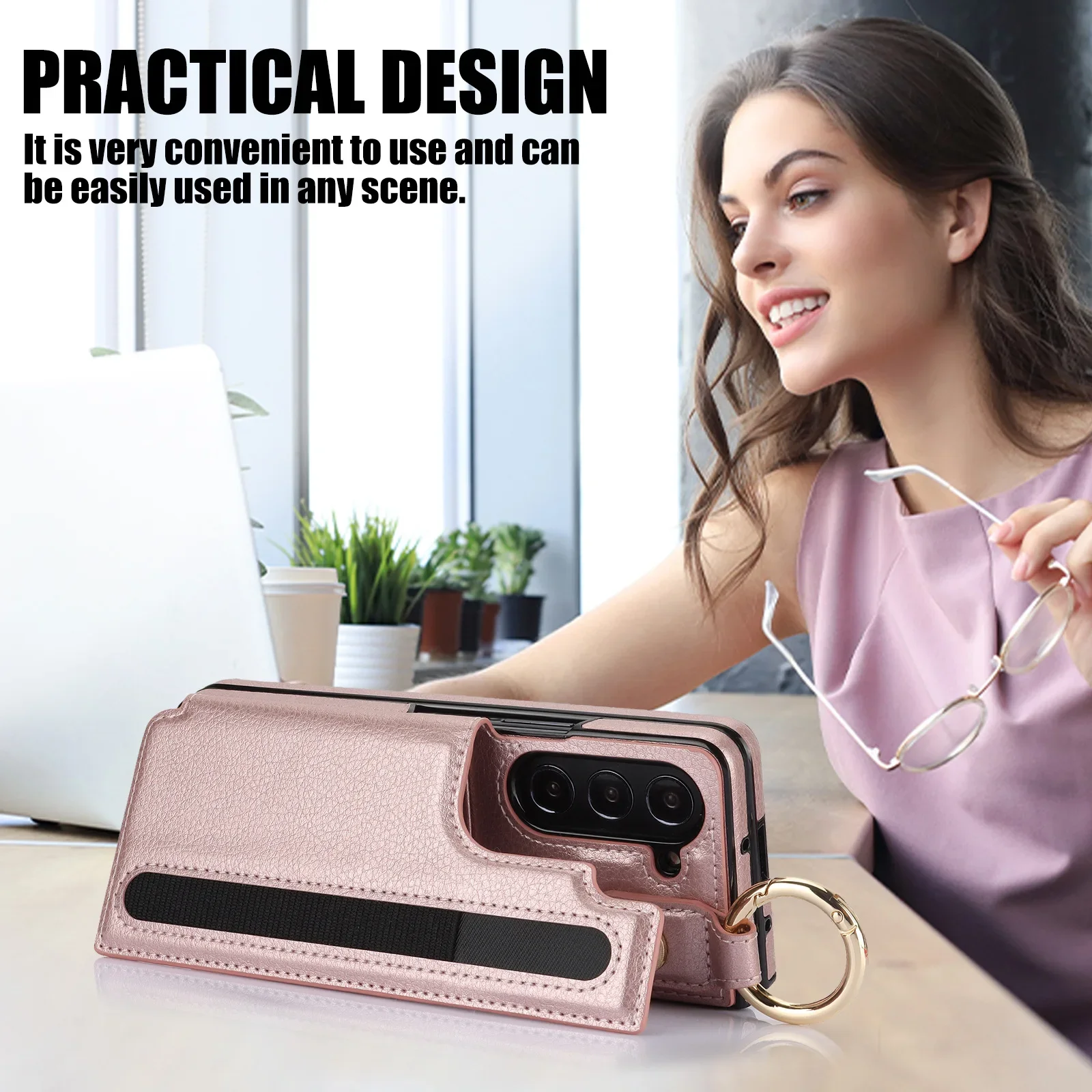 PU Leather Ring Phone Case for Samsung Galaxy Z Fold 7 6 5 4 3 Fold7 Fold6 Fold5 5G Wallet with Pen Holder & Card Slot (No Pen) | Gaffar India