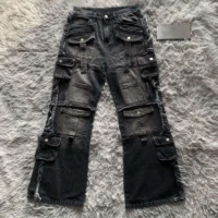 New Heavy Industry Punk Multi-Pocket Harajuku Washed Jeans Women's High Waisted Baggy Jeans Men's Y2K Hip-Hop Wide Leg Pants 1