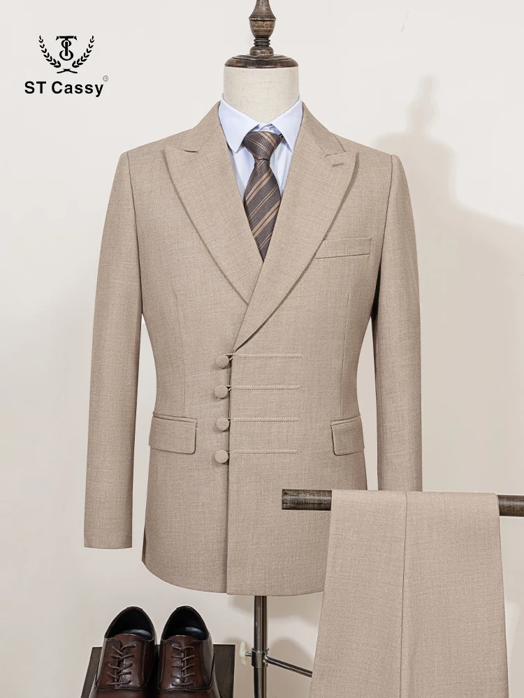 Elegant man suit for wedding Slim Fit Double Breasted Multiple buttons Casual Business man 2 piece outfit set formal suit