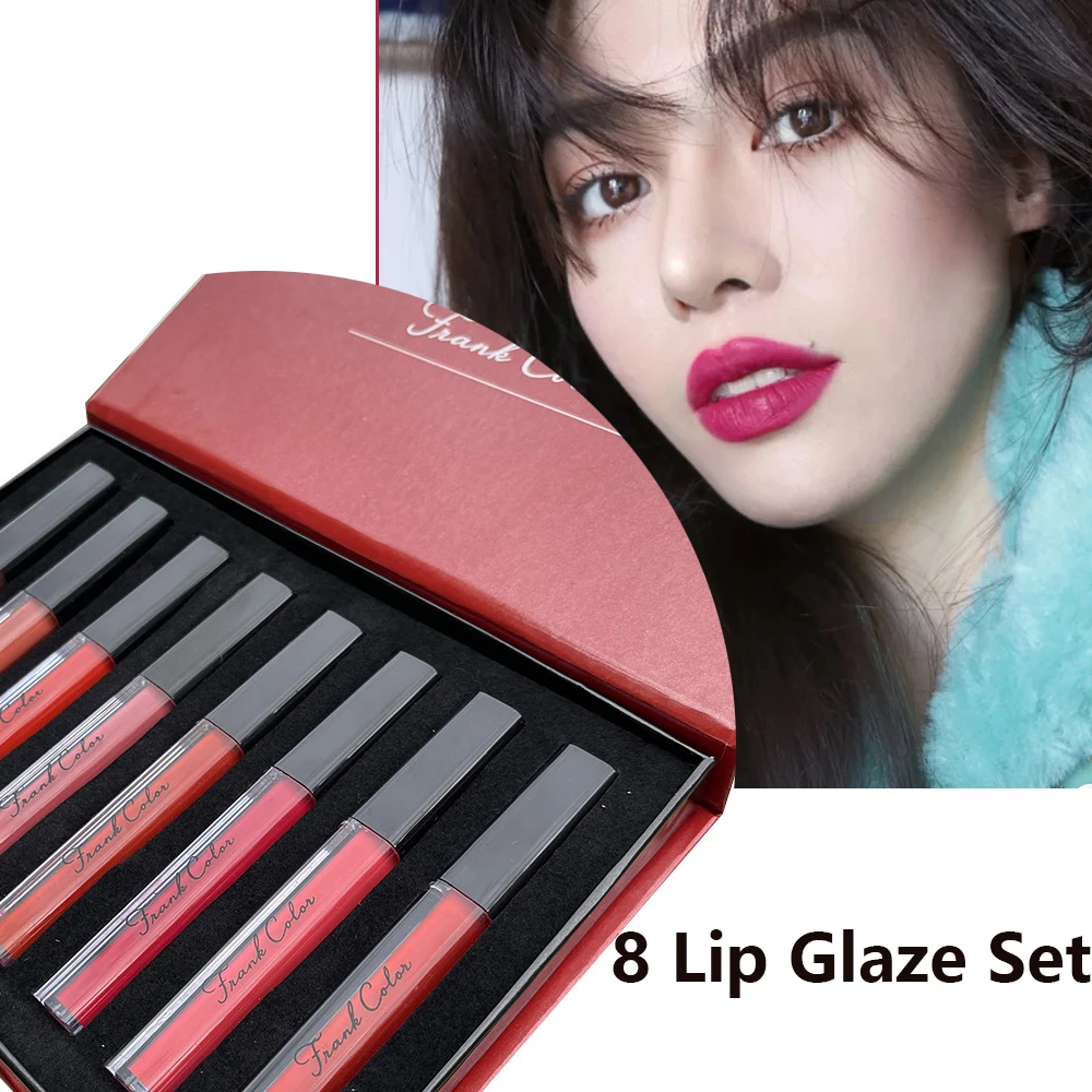 

8pcs/Set Velvet Lip Glaze Set Student Lasting Moisturizing Matte Liquid Lipstick Kit Waterproof Non Sticky Lip Gloss Cosmetic