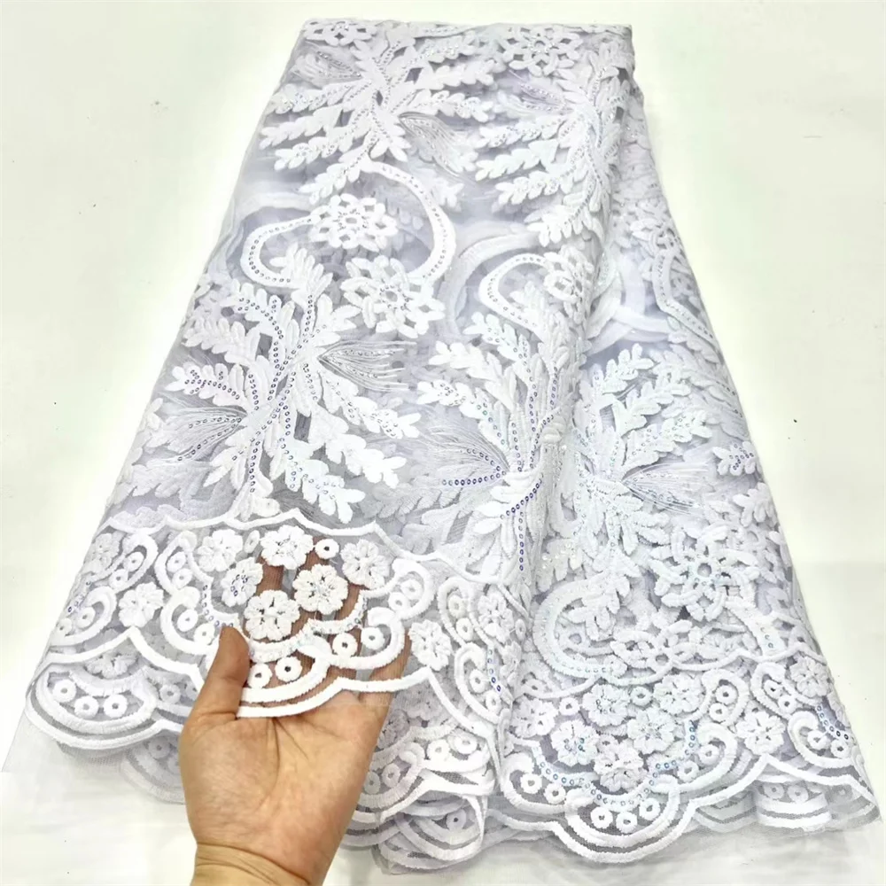 

African Lace Fabric 2023 High Quality Lace Material Nigerian French Sequins Lace Fabric 5 Yards For Wedding Party Dress Sewing