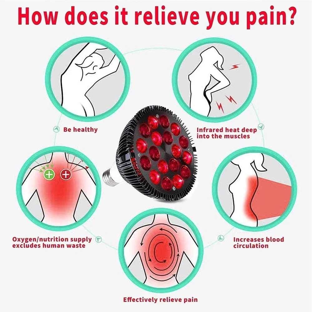 Red Lights Lamp Therapy Holder 360&deg; Adjustable Clamp 660nm&850nm Infrared Combo Bulb for Skin Care Pain Relief and Recovery