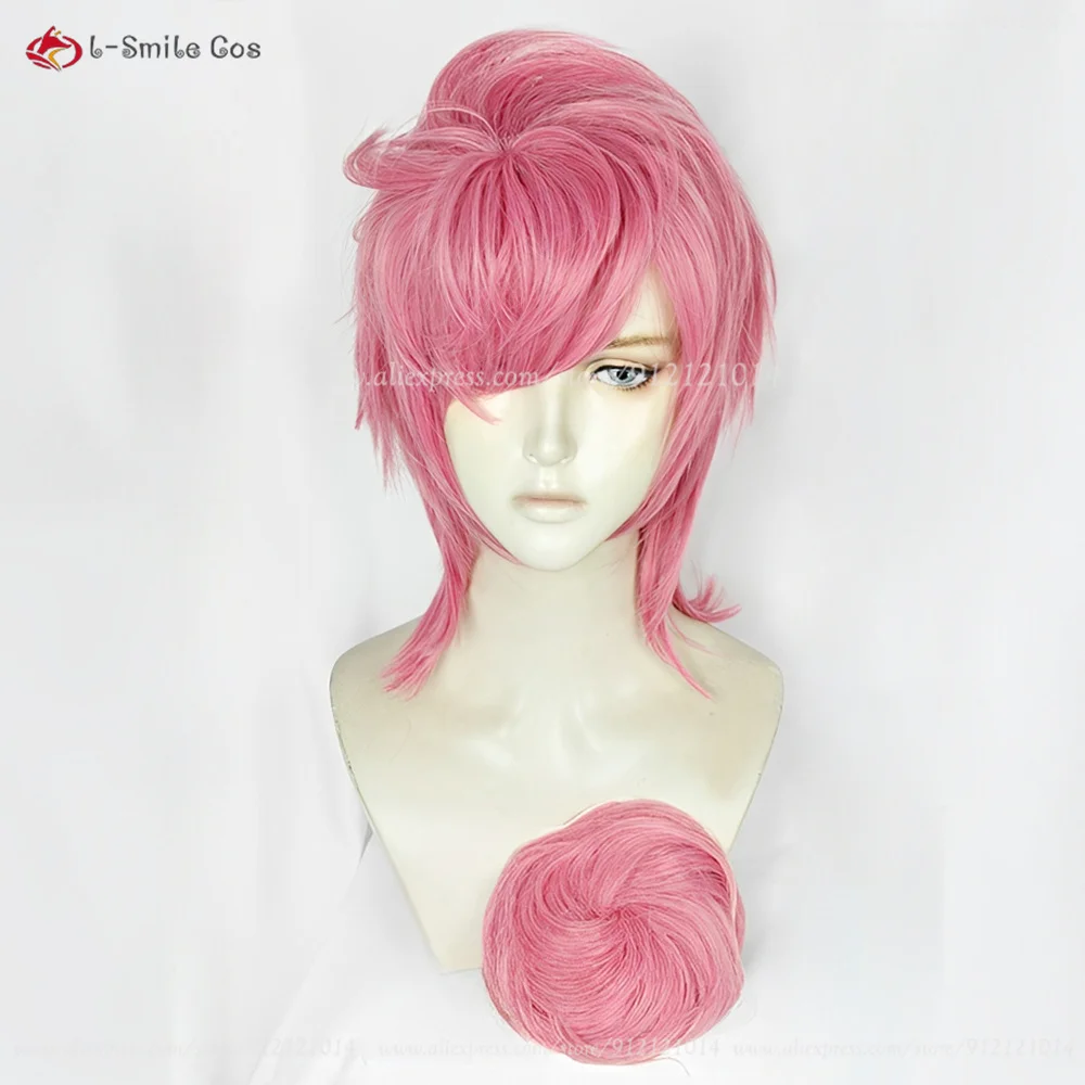 Trish Una Cosplay Perücke Rose Pink mit Clip Bun, hitzebeständige Synthetik für Damen Anime & Halloween 4