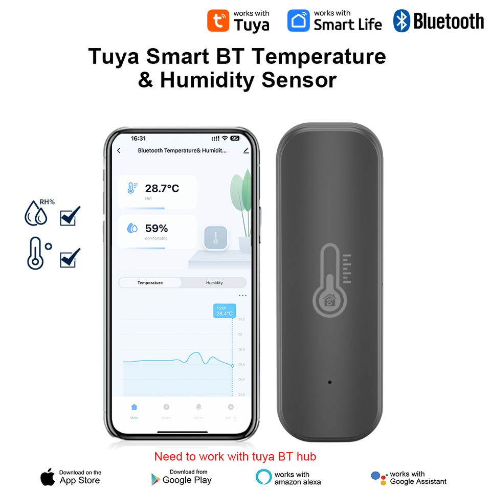 Bluetooth Temperature and Humidity Sensor Indoor Humidity Sensor Battery Powered Tuya APP Monitoring with A String