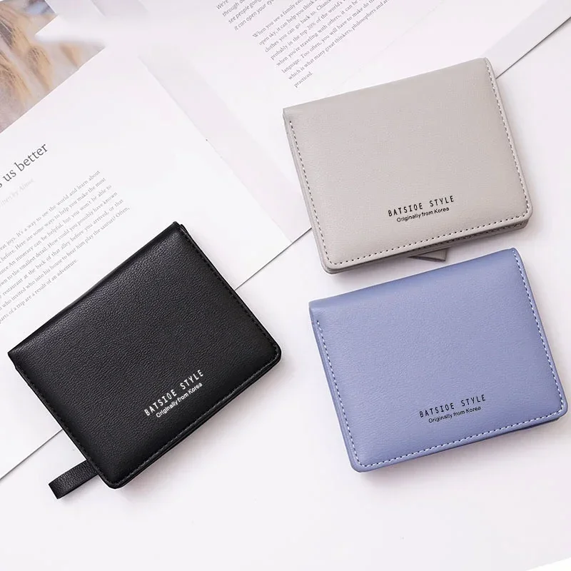 

Leisure Style Women Wallets Zipper Coin Bag In Back Blue Soft Leather Ladies Card Holder Slim Purse Female Wallet Mini Short